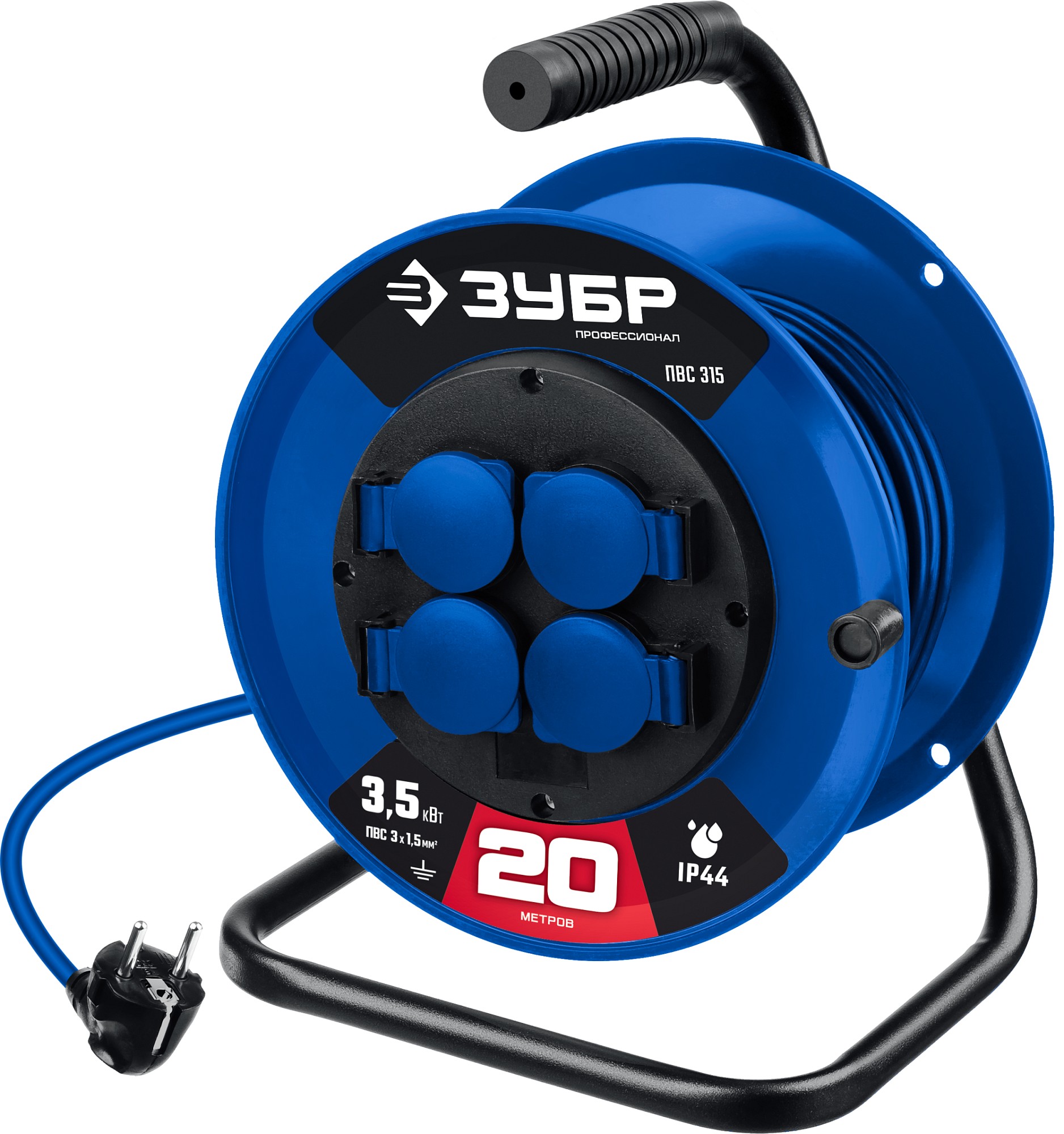 Удлинитель силовой на катушке ПВС-315, ПВС, 3 x 1.5 мм2, 20 м, 3500 Вт, IP44, Профессионал