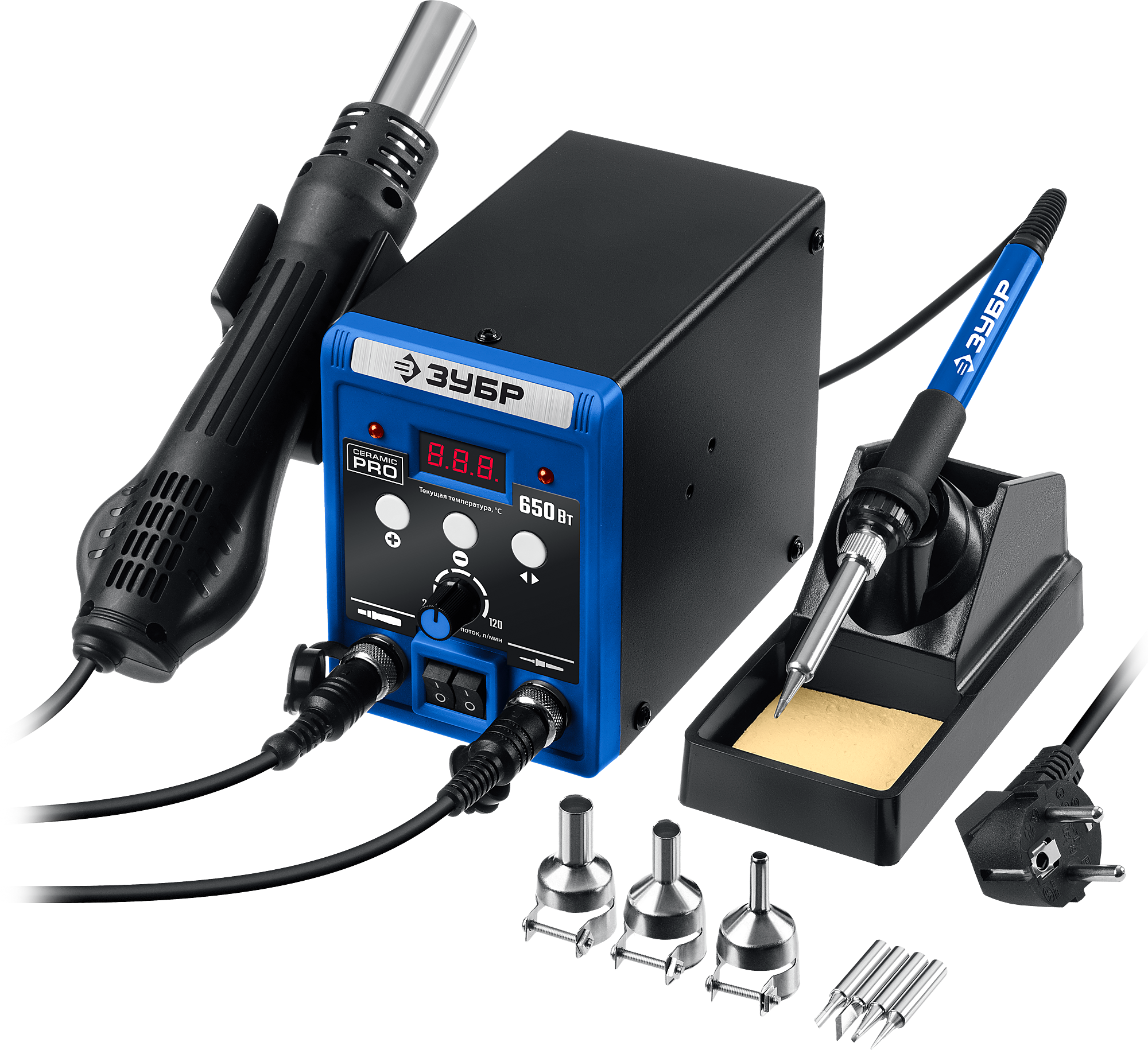Станция ремонтная паяльная 2 в 1 ПСР-650, 100-500 С, 650 Вт, Профессионал