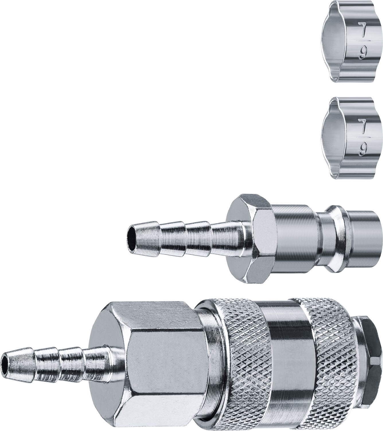 Набор (штуцер ''елочка'' 6 мм - рапид муфта) + (рапид штуцер-штуцер ''елочка'' 6 мм) + (обжимные хомуты 2 шт) Профессионал