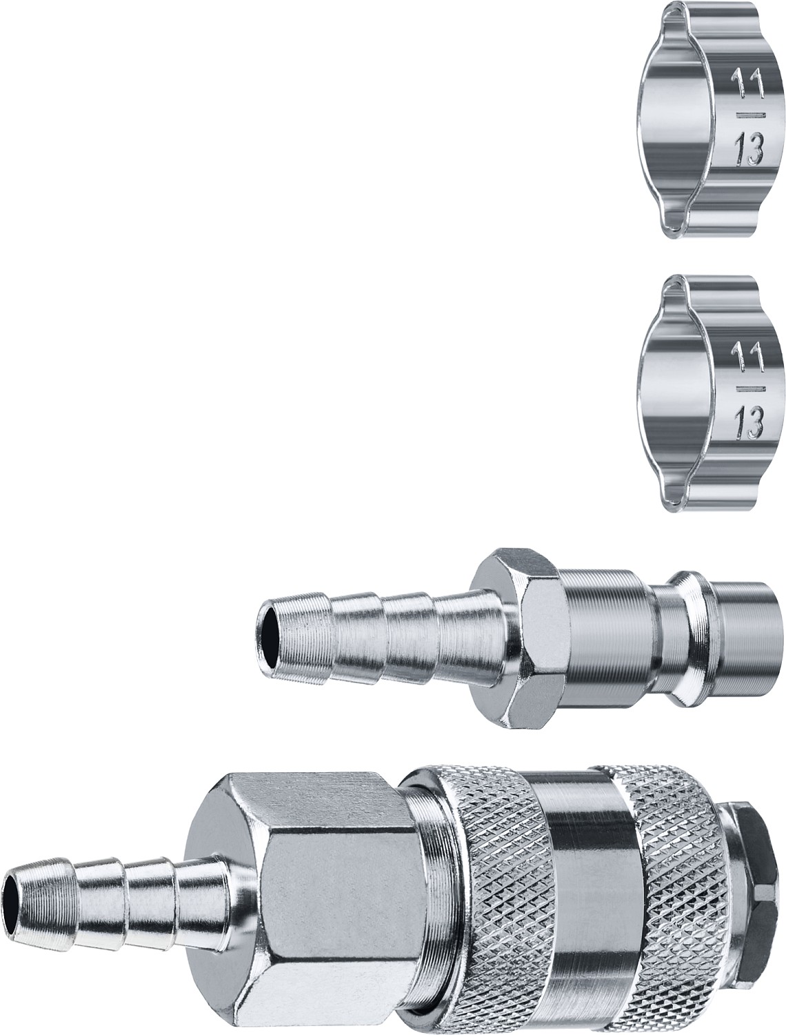 Набор (штуцер ''елочка'' 8 мм - рапид муфта) + (рапид штуцер-штуцер ''елочка'' 8 мм) + (обжимные хомуты 2 шт) Профессионал