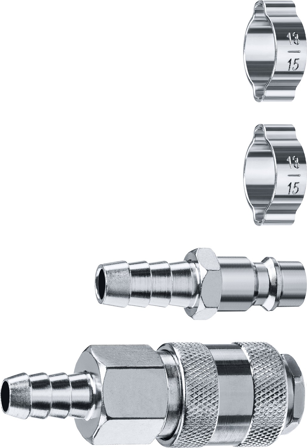 Набор (штуцер ''елочка'' 10 мм - рапид муфта) + (рапид штуцер-штуцер ''елочка'' 10 мм) + (обжимные хомуты 2 шт) Профессионал