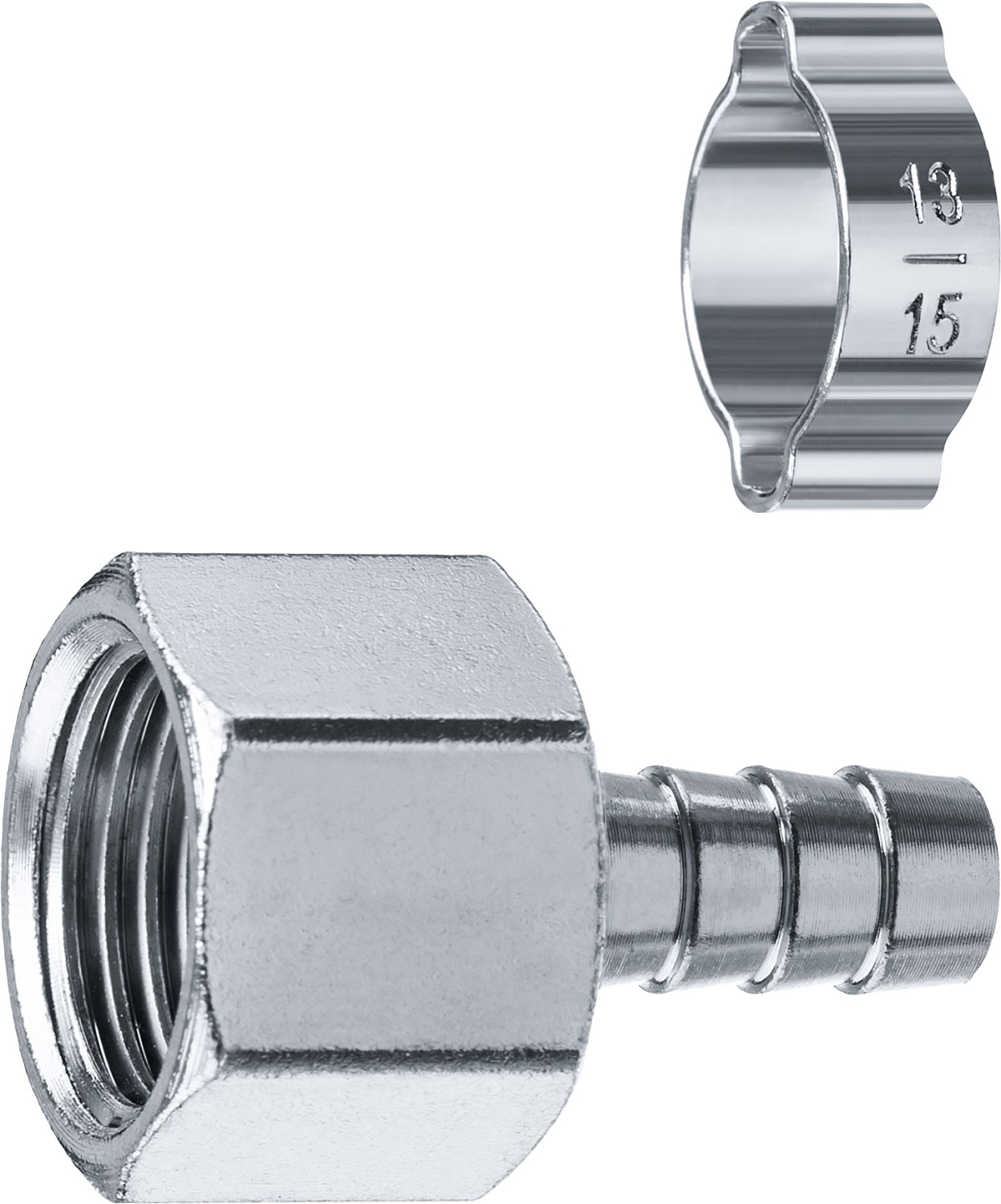 Переходник штуцер ''елочка'' 10 мм - 1/2''F, с обжимным хомутом Профессионал