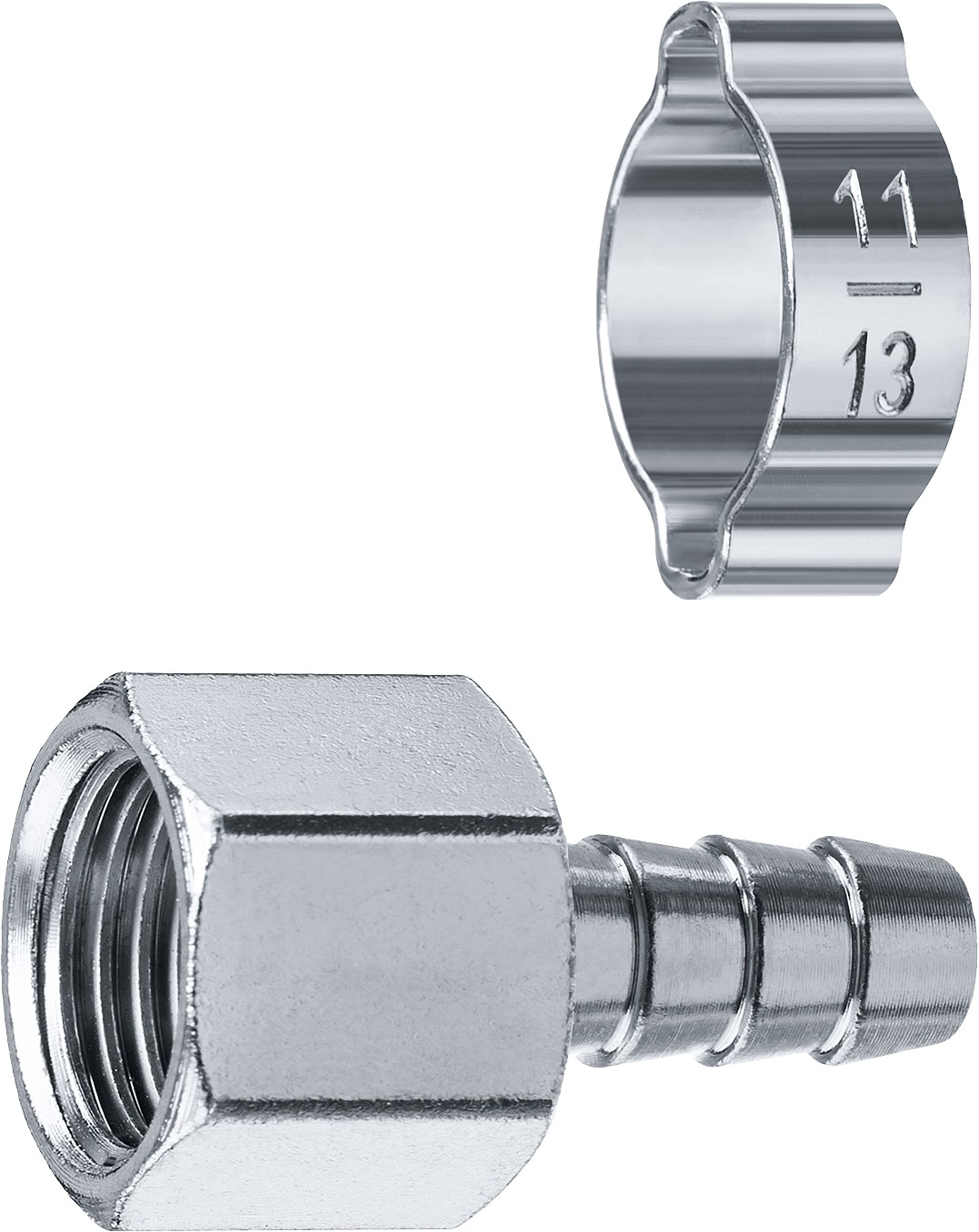 Переходник штуцер ''елочка'' 8 мм - 1/4''F, с обжимным хомутом Профессионал