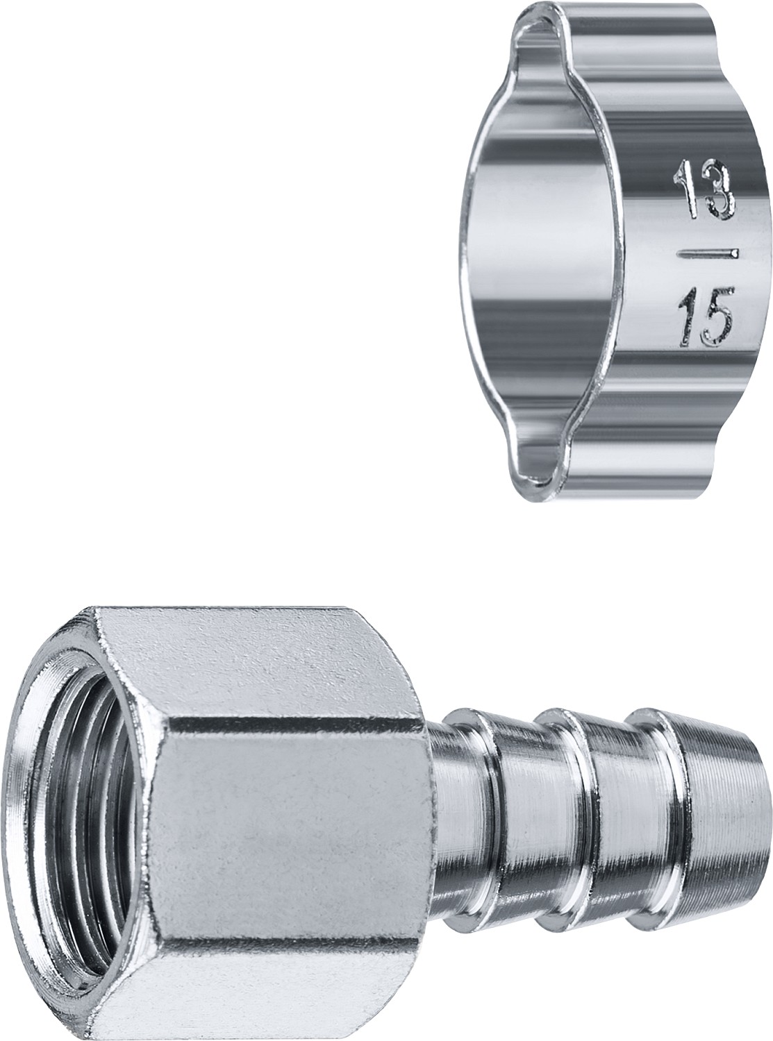 Переходник штуцер ''елочка'' 10 мм - 1/4''F, с обжимным хомутом Профессионал