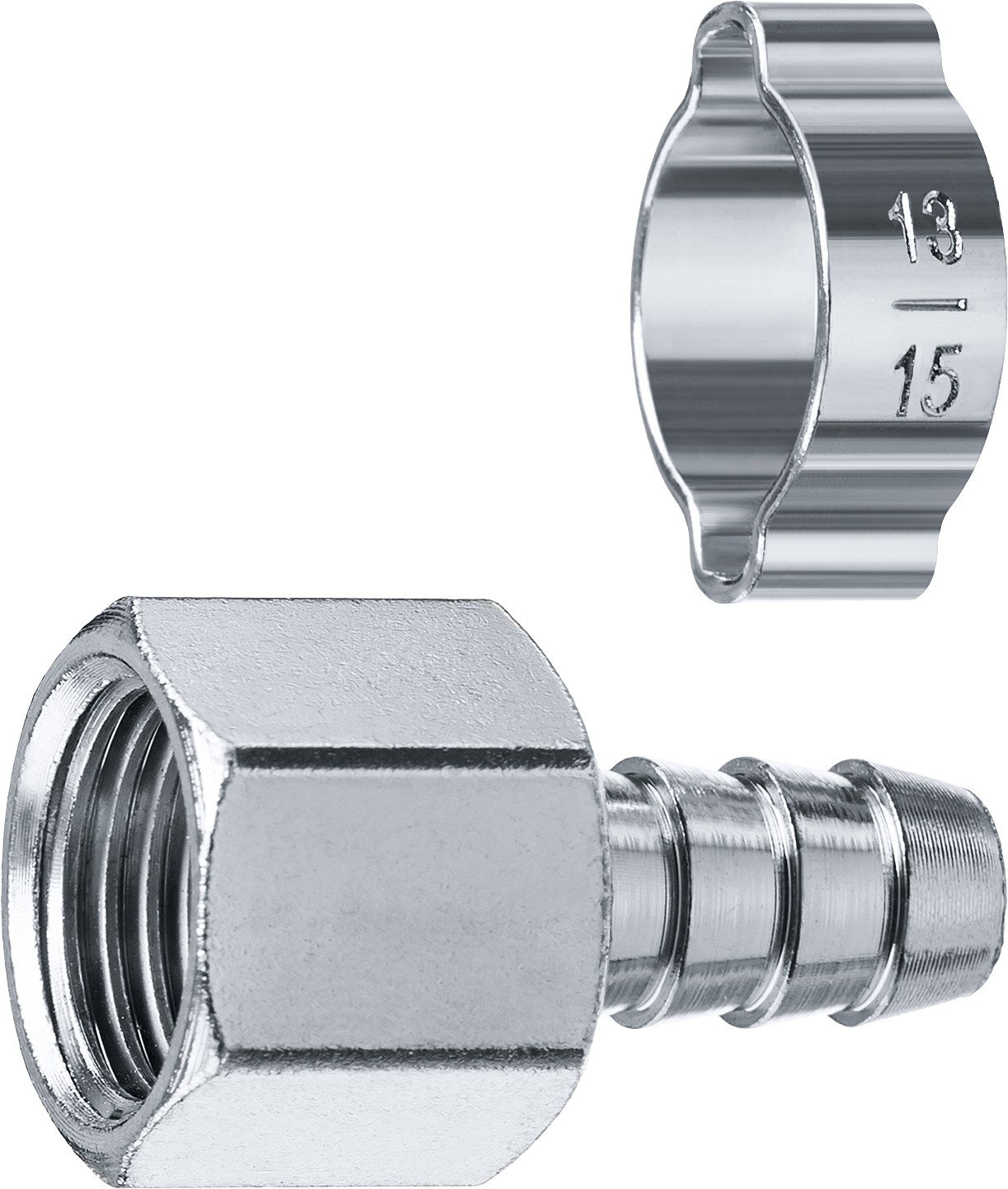 Переходник штуцер ''елочка'' 10 мм - 3/8''F, с обжимным хомутом Профессионал