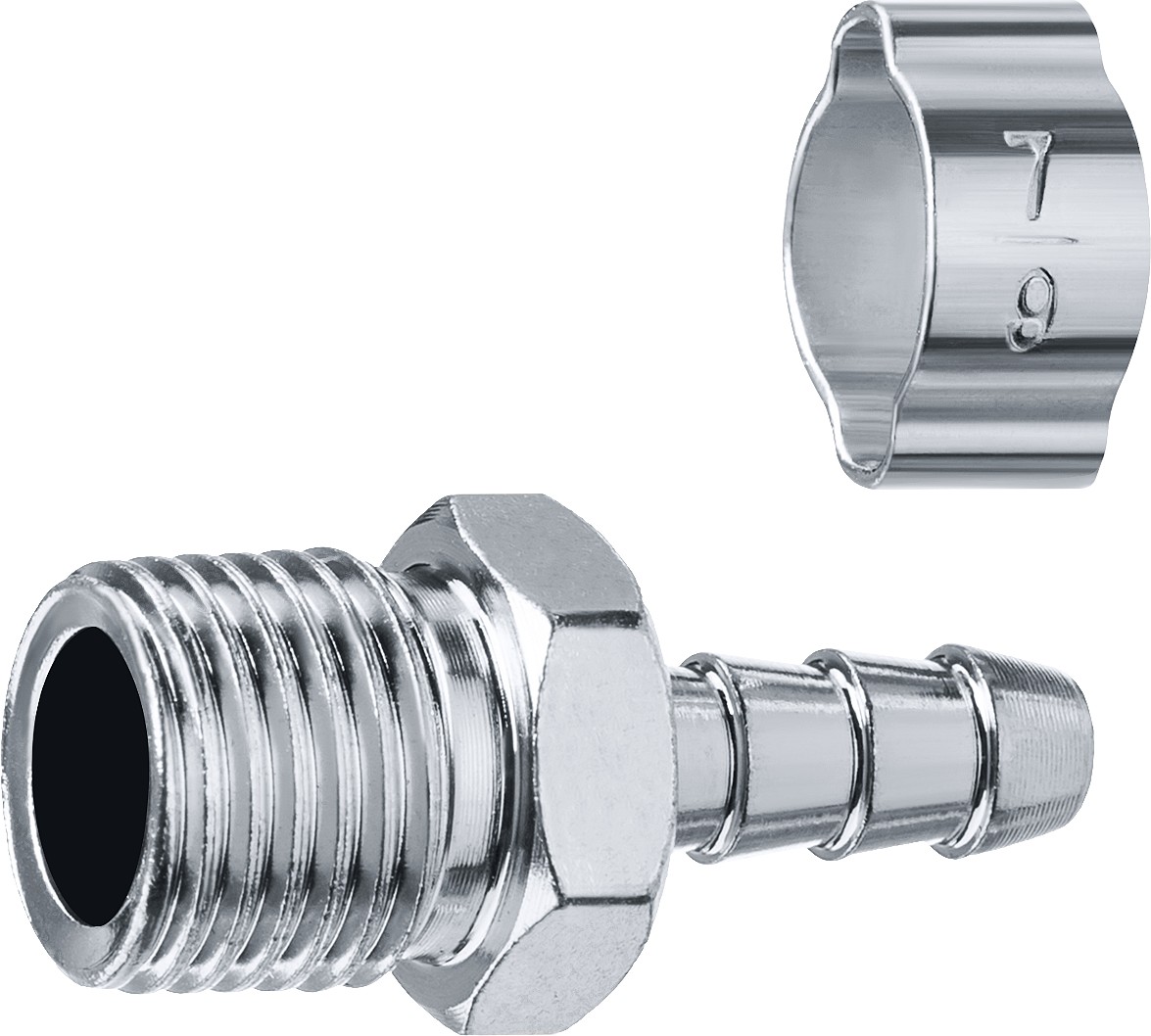 Переходник штуцер ''елочка'' 6 мм - 1/4''M, с обжимным хомутом Профессионал