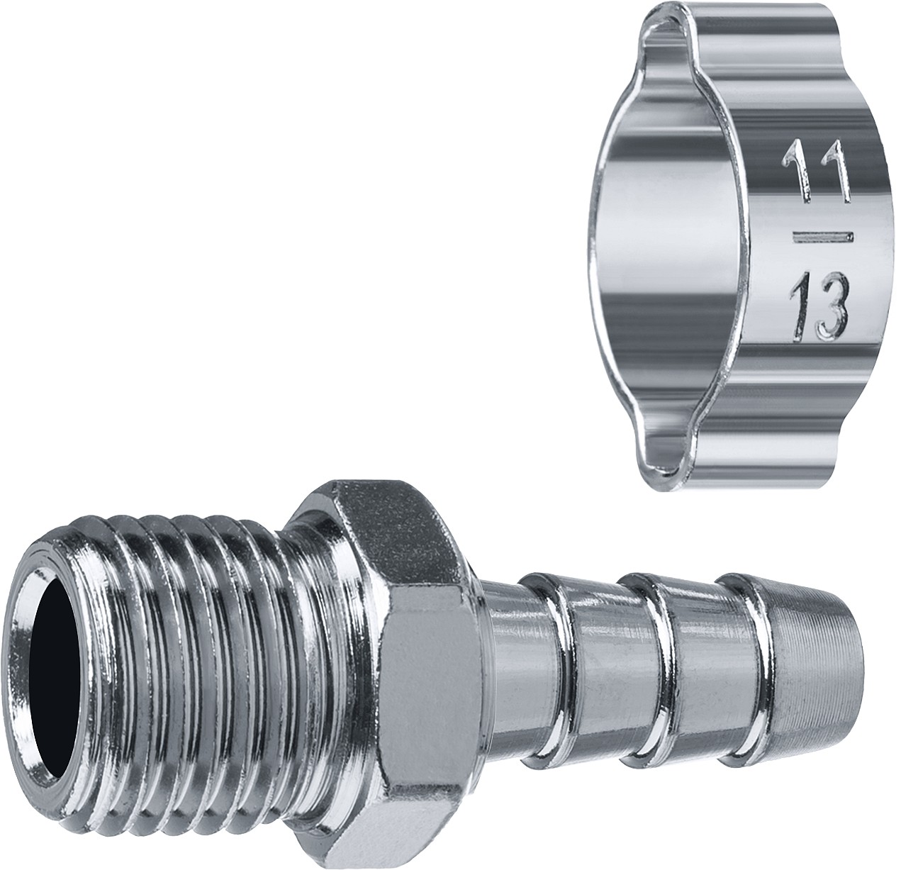 Переходник штуцер ''елочка'' 8 мм - 1/4''M, с обжимным хомутом Профессионал