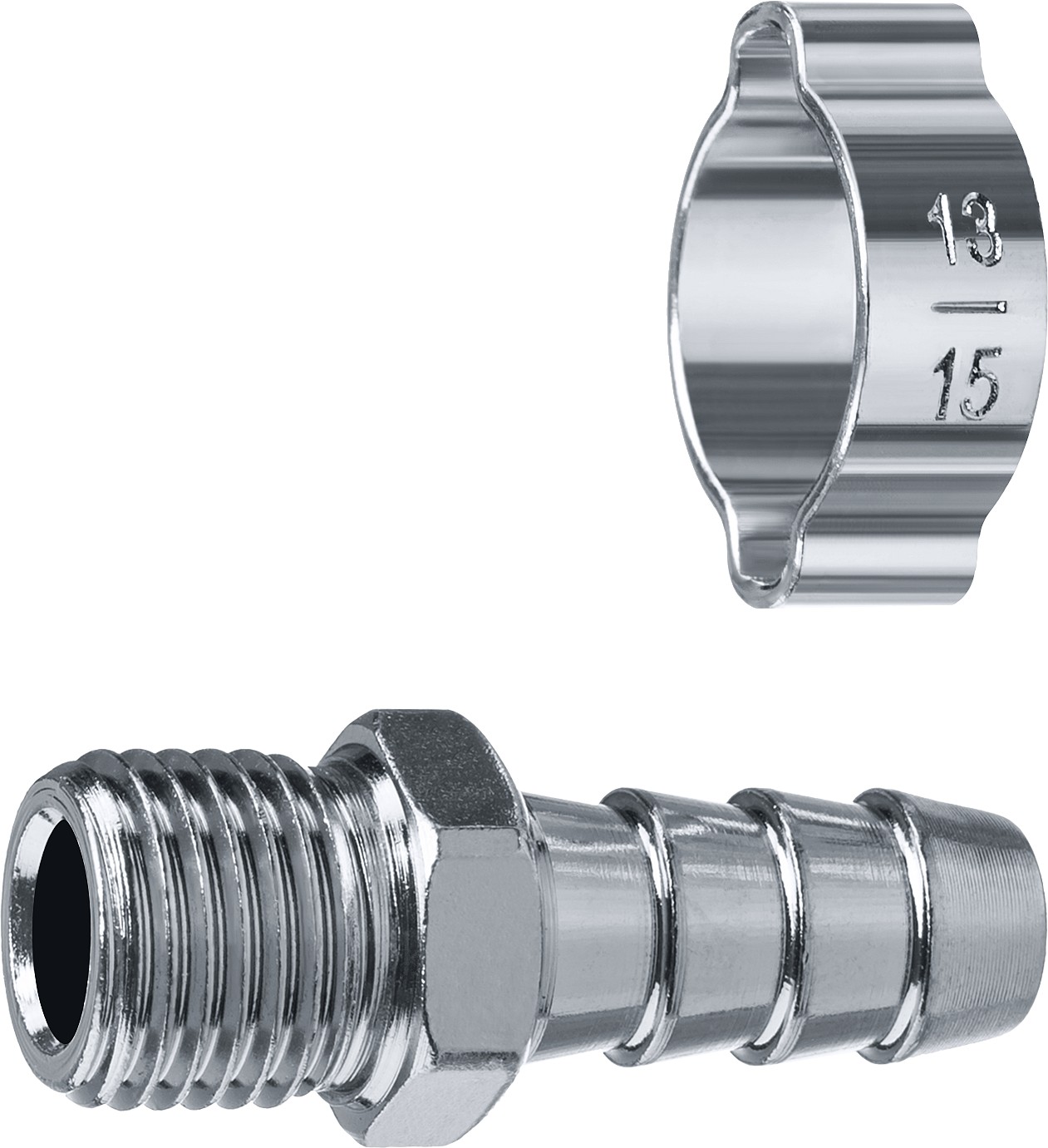 Переходник штуцер ''елочка'' 10 мм - 1/4''M, с обжимным хомутом Профессионал