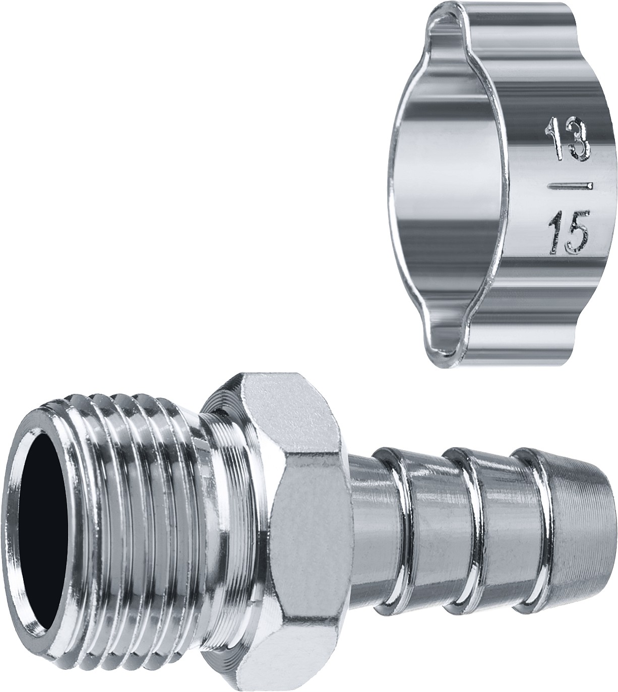 Переходник штуцер ''елочка'' 10 мм - 3/8''M, с обжимным хомутом Профессионал