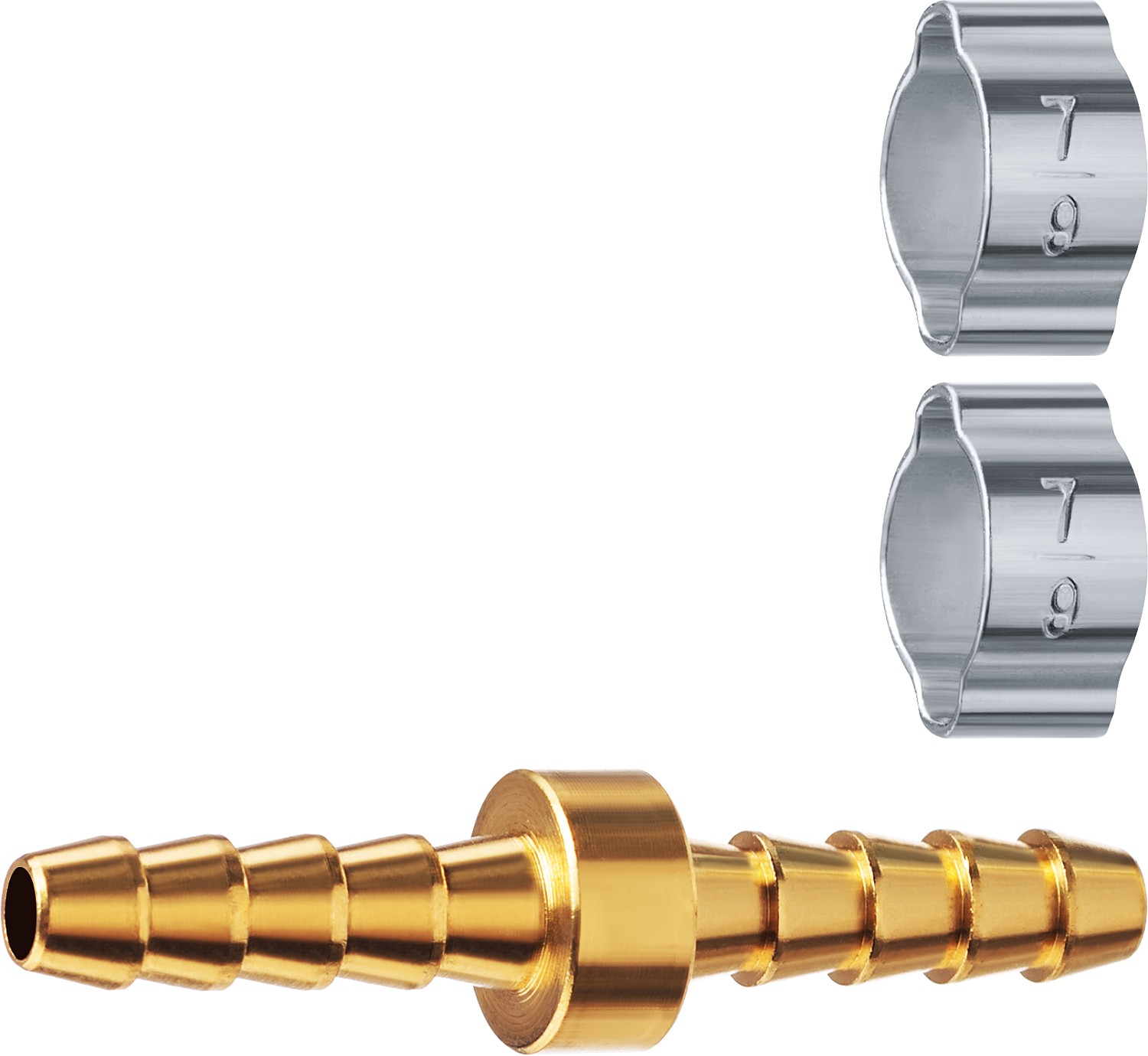 Штуцер соединительный ''елочка''-''елочка'' 6 мм с обжимными хомутами Профессионал