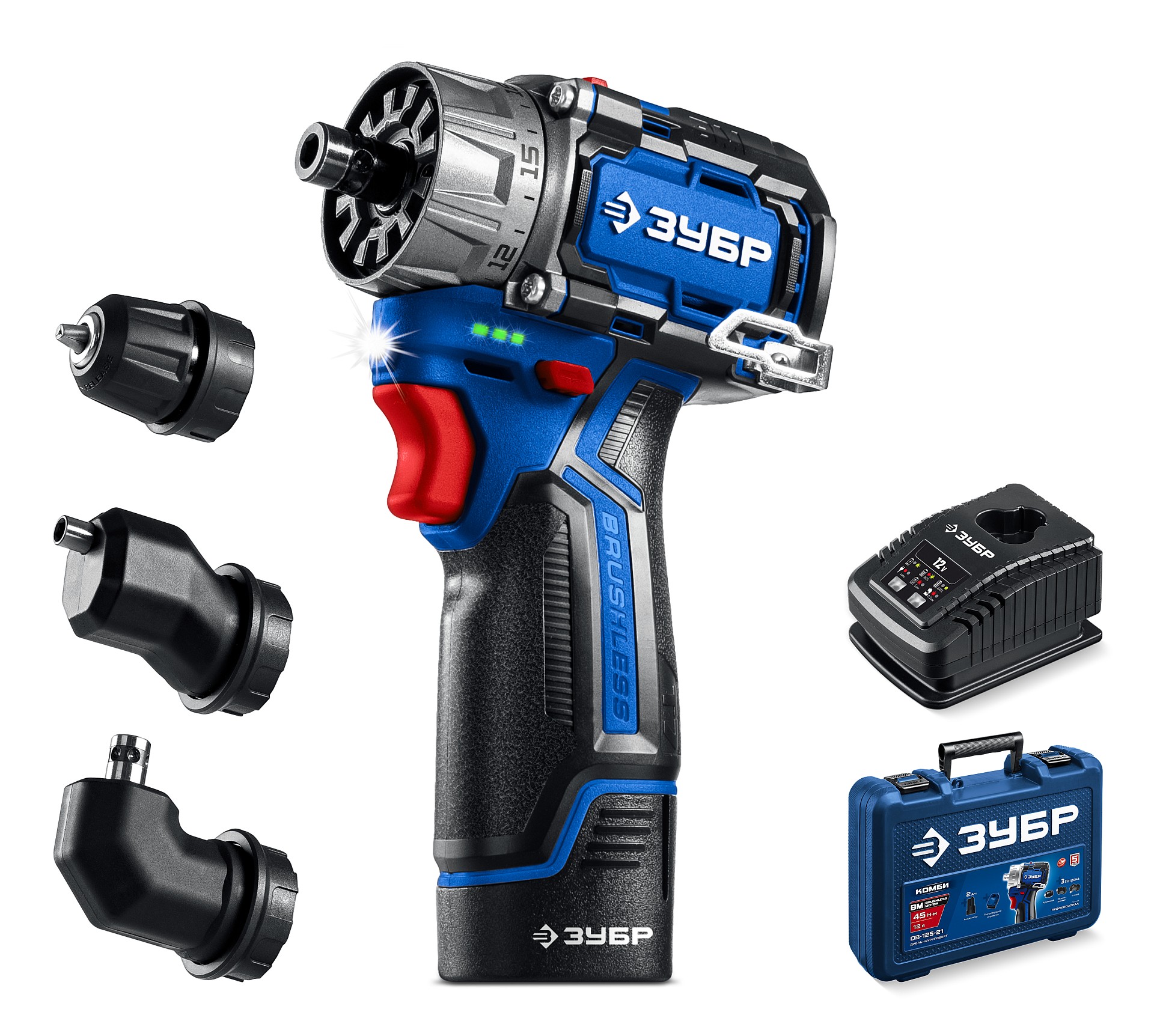 Дрель-шуруповерт модульная КОМБИ 2, 12 В, 45 Н·м, 1 АКБ тип Т7 2 А·ч, BRUSHLESS, кейс, Профессионал