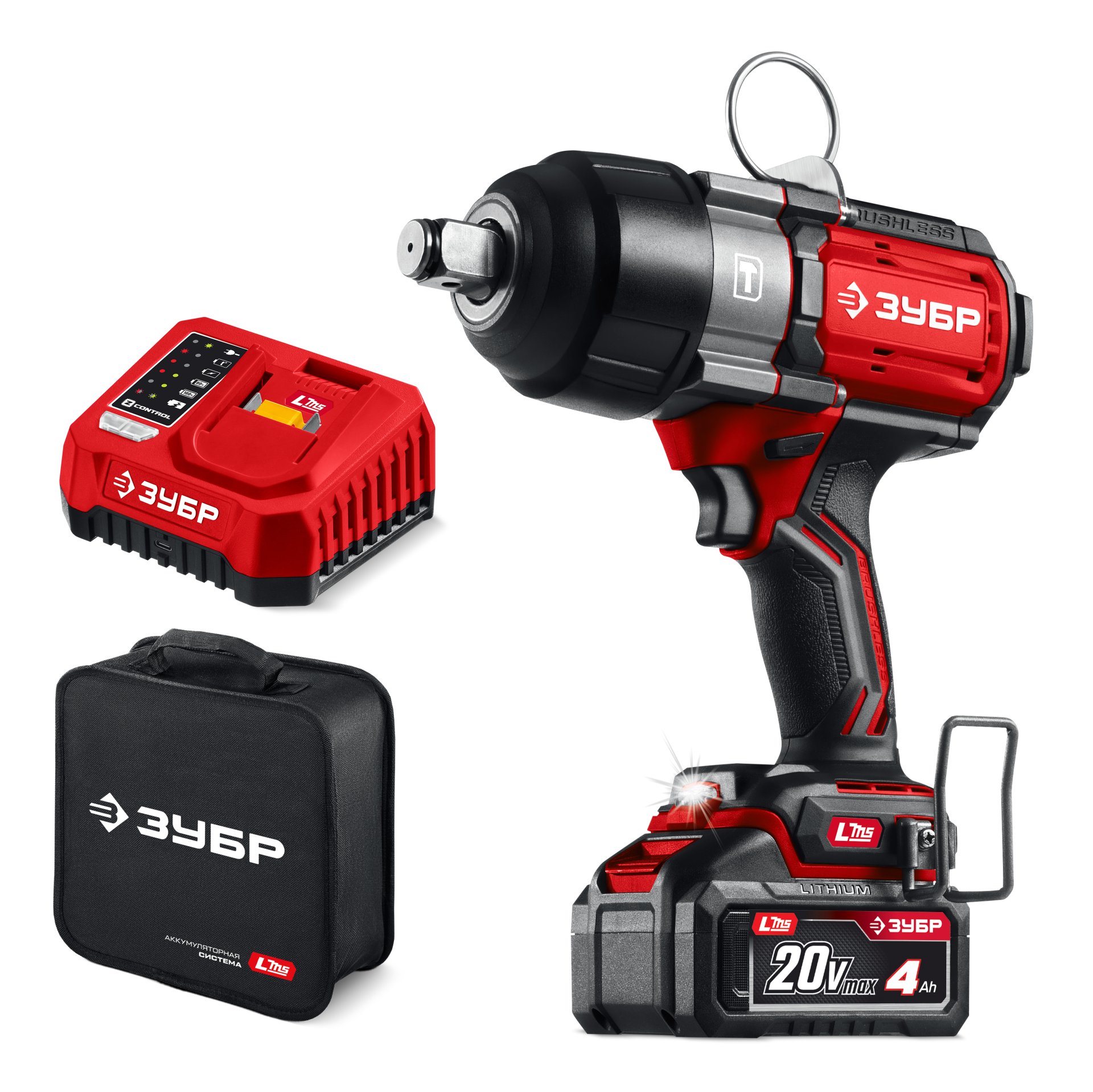 Гайковерт бесщеточный ударный 20 В, 1000 Н·м, 1 АКБ LMS 4 А·ч, сумка