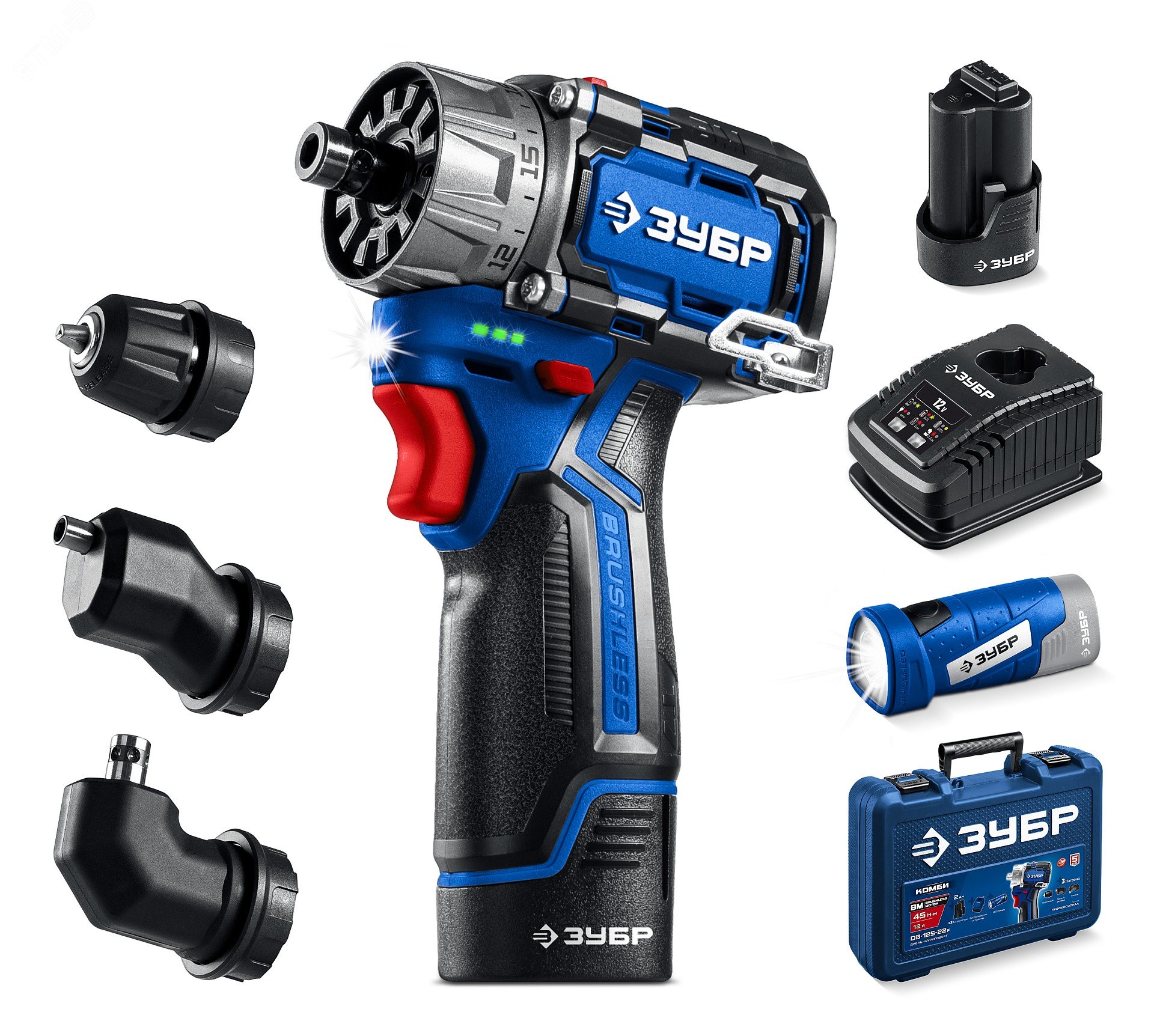 Изображение товара Набор дрель-шуруповерт модульная КОМБИ 4 BRUSHLESS 12 В с двумя АКБ и кейсом