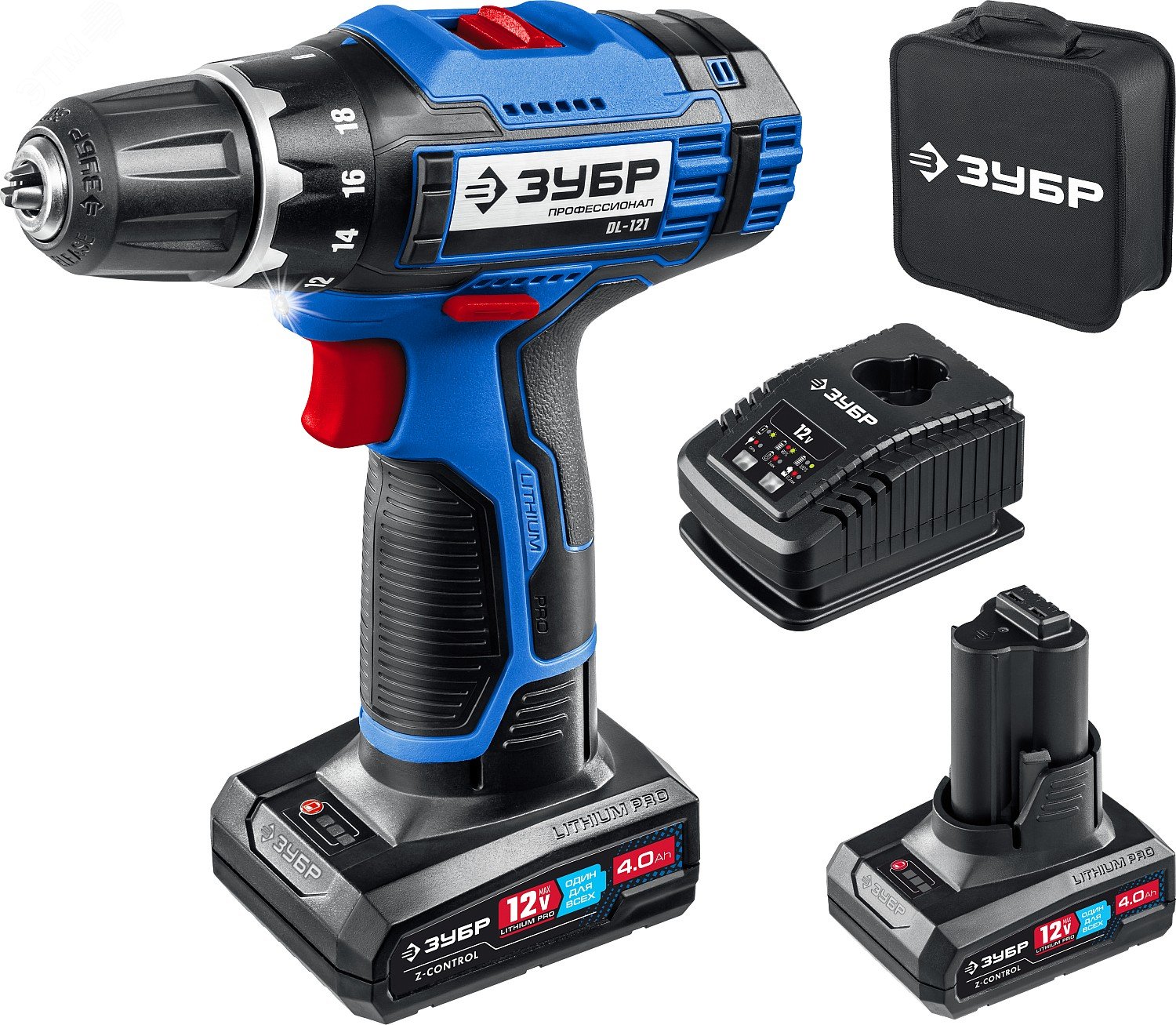 Изображение товара Дрель-шуруповерт 12В ЗУБР с двумя АКБ и реверсом профессиональный набор