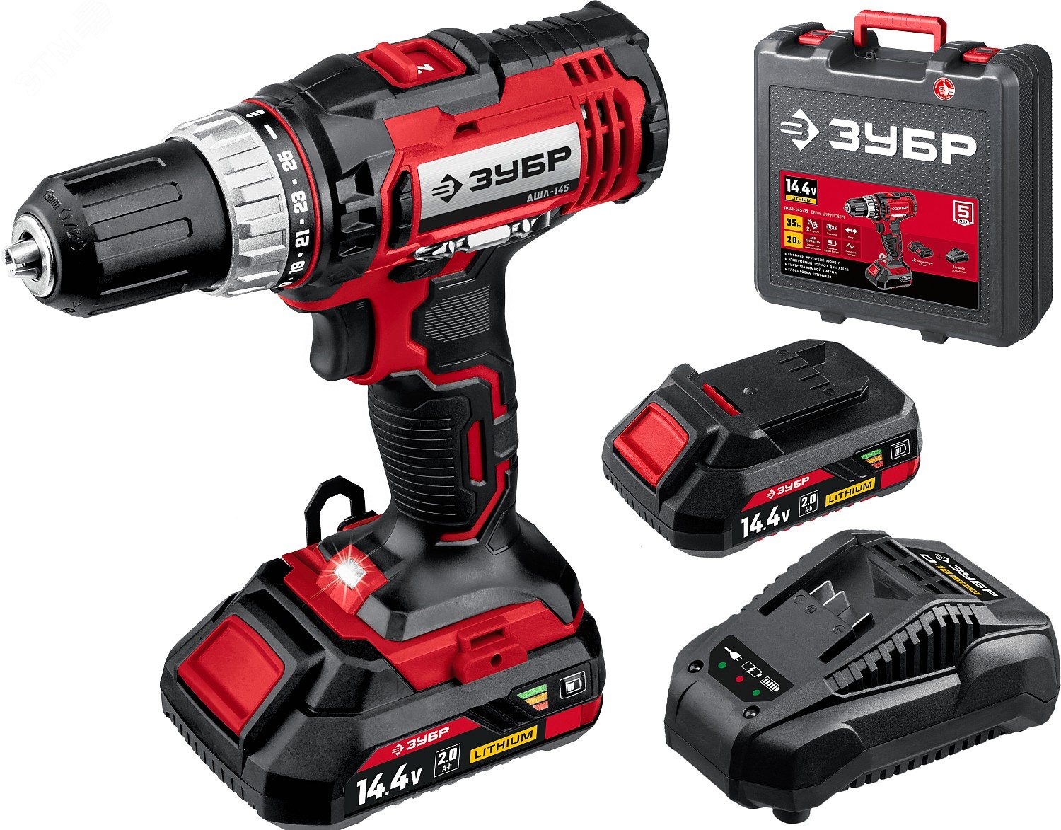 Изображение товара Дрель-шуруповерт 14.4В с двумя аккумуляторами и кейсом Мастер