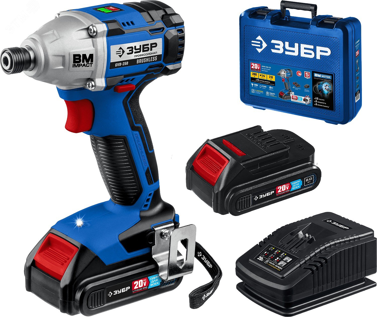 Изображение товара Бесщеточный винтоверт 20В с ударной функцией 2 аккумулятора в кейсе ЗУБР