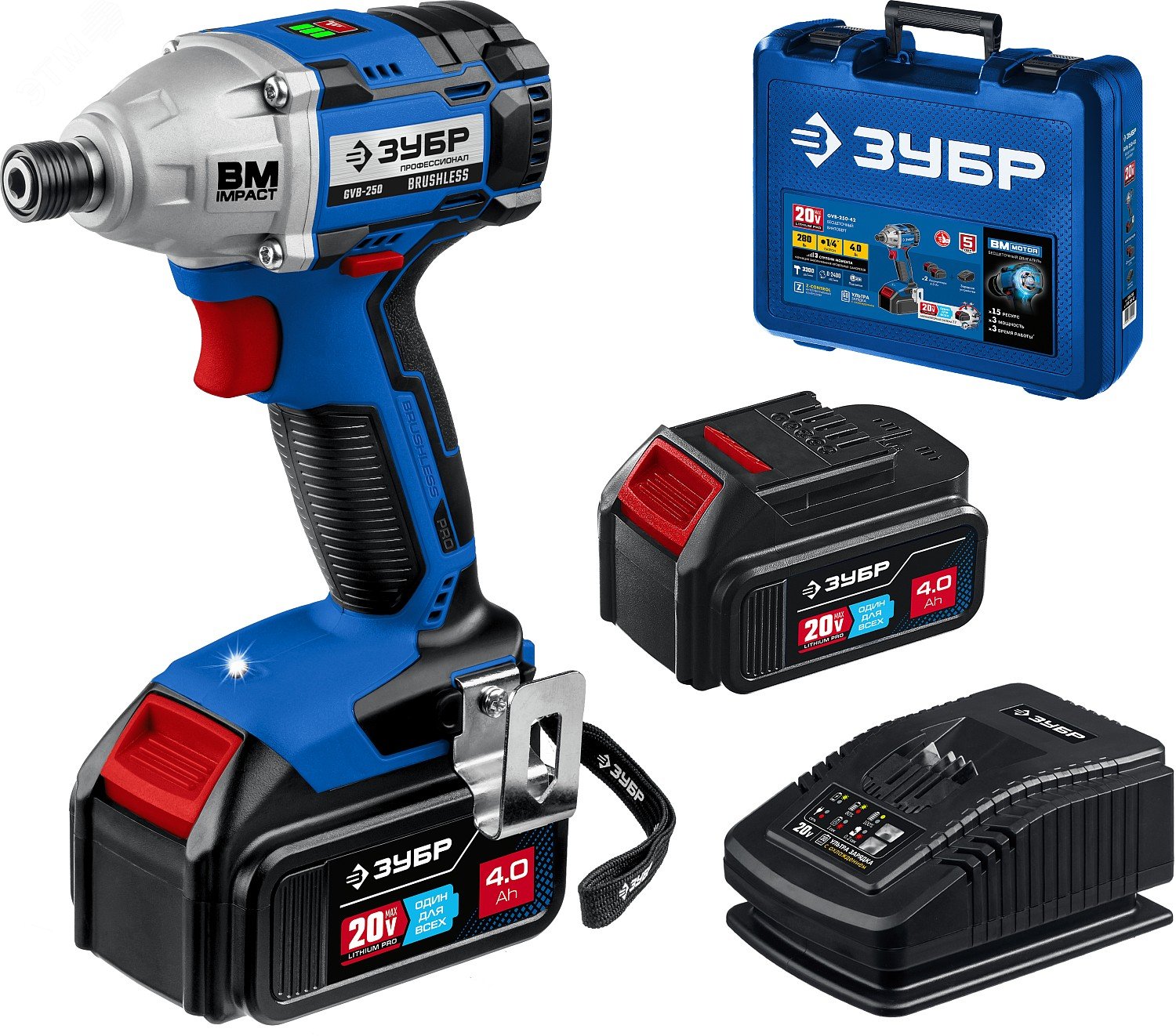 Изображение товара Винтоверт бесщеточный 20В с двумя аккумуляторами кейсом и ударной функцией