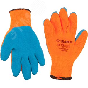 Изображение товара Перчатки утепленные УРАЛ, акрил, рельефное латексное покрытие, сигнальный цвет, размер L-XL (пар)