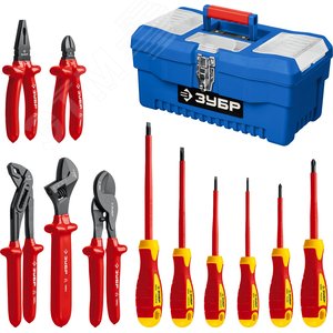 Набор: Губцевый инструмент, диэлектрический, высоковольтный до ~1000В, маслобензостойкая рукоятка, 12предм, Профессионал 2214-H12 - фото 1