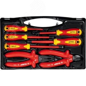 Набор: Губцевый инструмент, диэлектрический, высоковольтный до ~1000В, маслобензостойкая рукоятка, 7предм, Профессионал 2214-H7 - фото 2