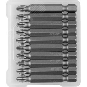 Изображение товара Биты ''Мастер'' кованые, хромомолибденовая сталь, тип хвостовика E 1/4'', PH2, 50мм, 10шт (упак)