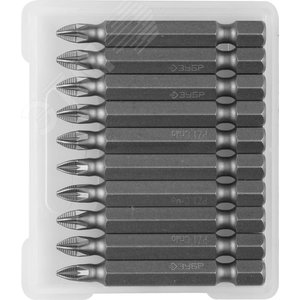 Изображение товара Биты ''Мастер'' кованые, хромомолибденовая сталь, тип хвостовика E 1/4'', PZ1, 50мм, 10шт (упак)