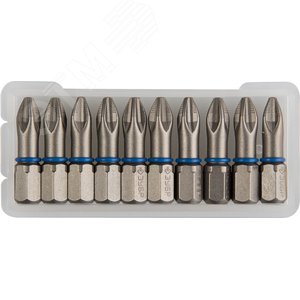 Биты ''ЭКСПЕРТ'' торсионные кованые, обточенные, хромомолибденовая сталь, тип хвостовика C 1/4'', PZ2, 25мм, 10шт - фото 1