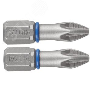 Изображение товара Биты ''ЭКСПЕРТ'' торсионные кованые, обточенные, хромомолибденовая сталь, тип хвостовика C 1/4'', PZ2, 25мм, 2шт (упак)