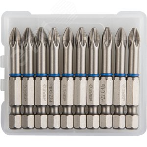 Изображение товара Биты ''ЭКСПЕРТ'' торсионные кованые, обточенные, хромомолибденовая сталь, тип хвостовика E 1/4'', PZ2, 50мм, 10шт (упак)