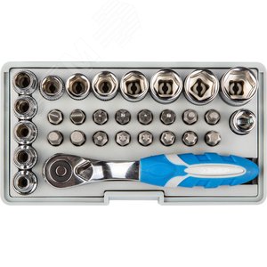 Набор ''ЭКСПЕРТ'': Биты 16шт,торцов головки с мини трещоткой 12шт,адаптер для бит SQ 1/4''хHex 1/4'',удлинит 1/4''/80мм - фото 1