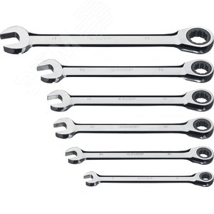 Набор комбинированных гаечных ключей трещоточных 6 шт, 8 - 17 мм, - фото 1