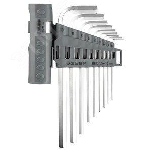 Набор ключей ''ЭКСПЕРТ'' имбусовые длинные, Cr-Mo, сатинированное покрытие, держатель-рукоятка, HEX 1,5-10мм, 9 пред