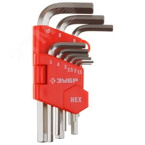 Набор ключей ''Мастер'' имбусовые короткие, Cr-V, сатинированное покрытие, пластиковый держатель, HEX 1,5-10мм, 9 пред