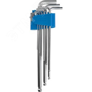 Изображение товара Набор ключей имбусовых ''ЭКСПЕРТ'' длинные с шариком,Cr-Mo,сатинир покрытие,эргоном держатель,HEX 1,5 - 10 мм,9шт (шт)