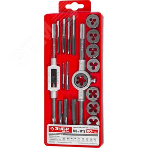 Набор метчиков и плашек в пластиковом боксе, сталь 9ХС 20 предметов - фото 3