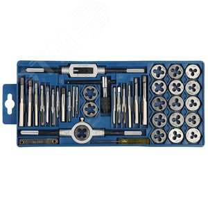 Изображение товара Набор метчиков и плашек в пластиковом боксе, сталь 9ХС 40 предметов (шт)