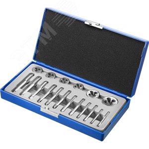 Набор метчиков и плашек в пластиковом боксе, сталь 9ХС 18 предметов - фото 2