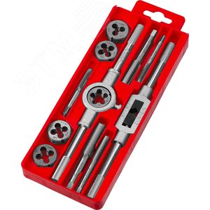 Набор метчиков и плашек в пластиковом боксе, сталь 9ХС 12 предметов - фото 3