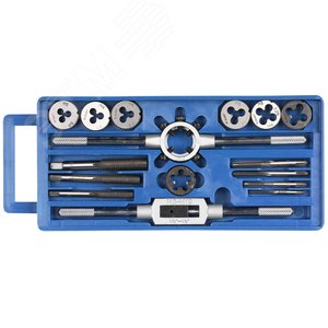 Изображение товара Набор метчиков и плашек в пластиковом боксе, сталь 9ХС 16 предметов (шт)