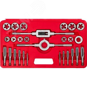 Набор метчиков и плашек в пластиковом боксе, сталь 9ХС 27 предметов - фото 1