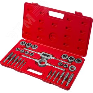 Набор метчиков и плашек в пластиковом боксе, сталь 9ХС 27 предметов - фото 3