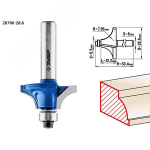 Кромочная калевочная фреза Профессионал №1, 28.6x12.2 мм, радиус 8 мм - фото 1