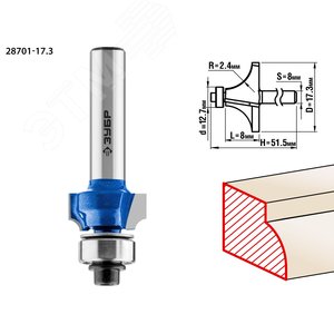 Изображение товара Кромочная калевочная фреза Профессионал №1, 17.3x8 мм, радиус 2.4 мм (шт)