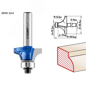 Фреза кромочная калевочная №1 25.4x11мм, радиус 6.3мм - фото 1