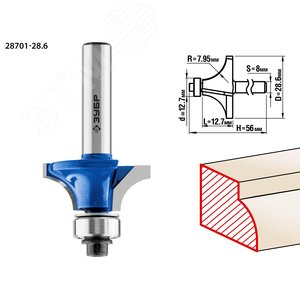 Изображение товара Кромочная калевочная фреза Профессионал №1, 28.6x12.7 мм, радиус 8 мм (шт)