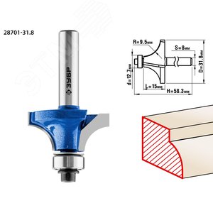 Изображение товара Кромочная калевочная фреза Профессионал №1, 31.8x15 мм, радиус 9.5 мм (шт)