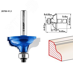 Изображение товара Фреза кромочная калевочная №5 41,3x18мм, радиус 6.3мм (шт)