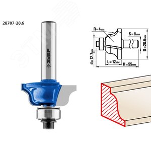 Изображение товара Фреза кромочная калевочная №6 28,6x12мм, радиус 4мм (шт)