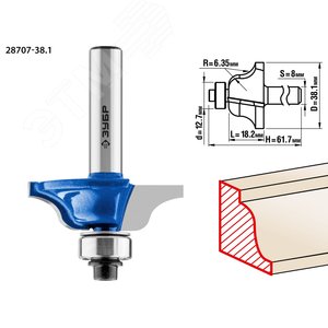 Изображение товара Фреза кромочная калевочная №6 38.1x18мм, радиус 6.3мм (шт)