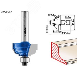 Фреза кромочная калевочная №7 25.4x13мм, радиус 4.8мм - фото 1